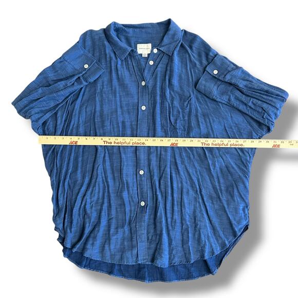 American‎ Eagle Oversized Gauze Button-Up Shirt Women’s Large Blue Cotton Modal - Picture 3 of 11